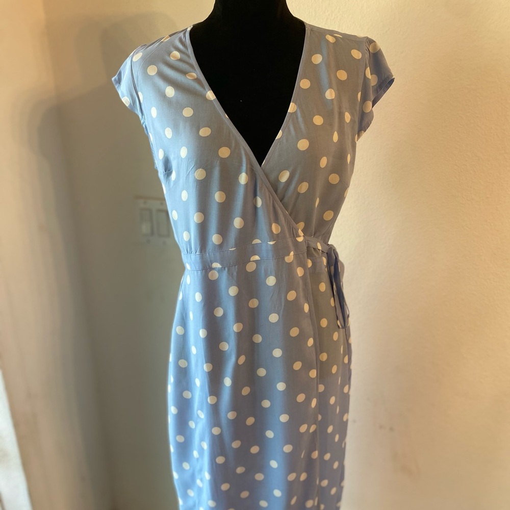 J. Crew Light Blue Polka Dot Wrap Dress